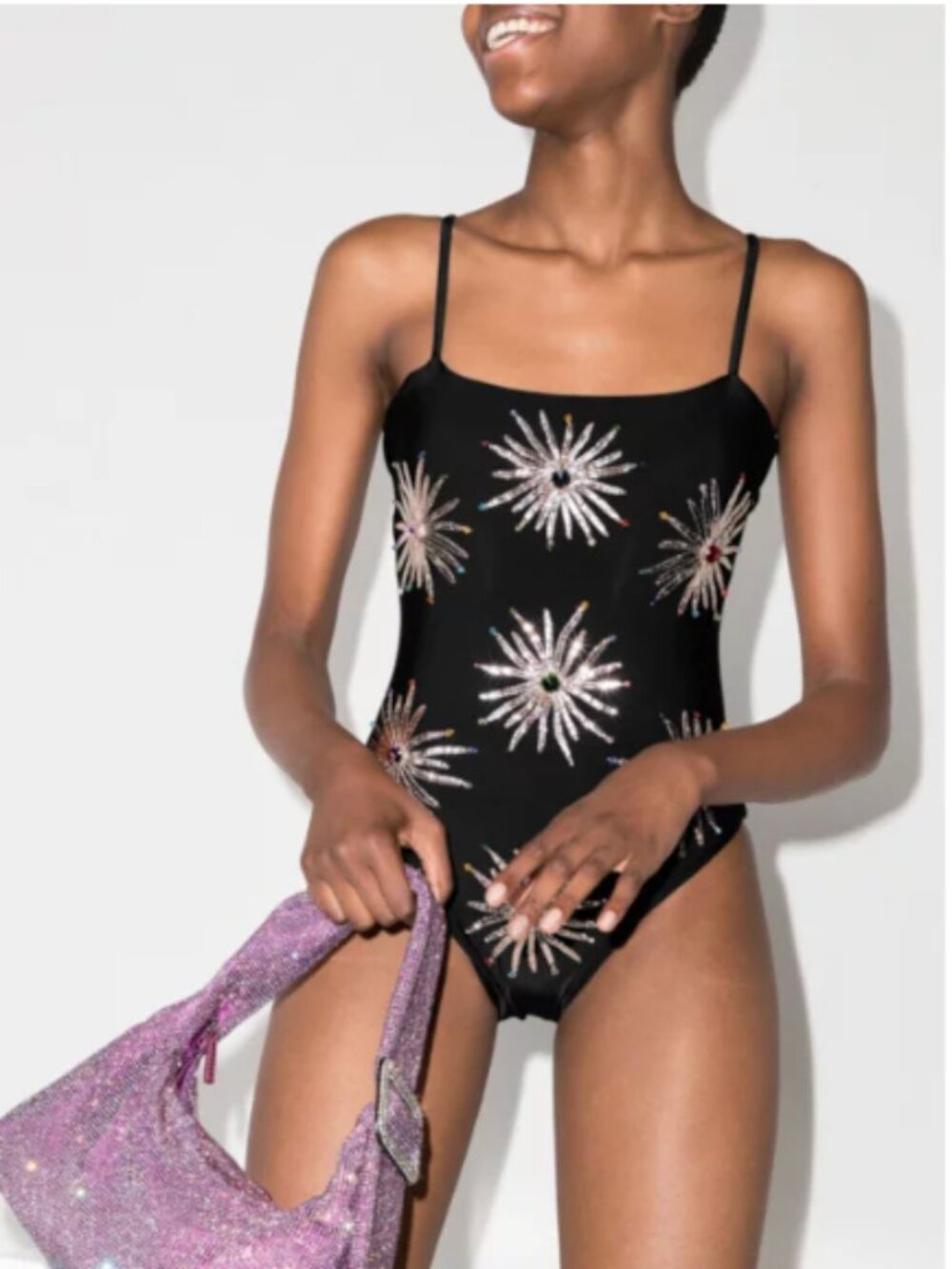 Oceanus NWT Dolly embellished onepiece  black swimsuit Starburst Gold